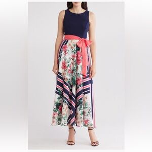Eliza J Navy and Coral Floral Maxi Dress